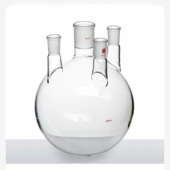 小角度四口圆底球瓶,中间磨口:45/50,侧口和前口:24/40,5000ml
