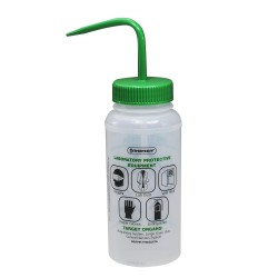 Bel-Art 带有2色的安全标签宽口甲醇洗瓶；500mL（16oz），聚乙烯，带有绿色聚丙烯帽盖（6个/包）