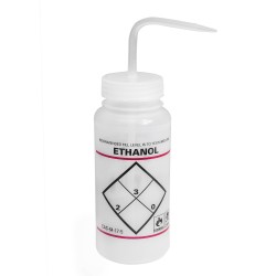 Bel-Art 带有2色的安全标签宽口乙醇洗瓶；500mL（16oz），聚乙烯，带有白色聚丙烯帽盖（6个/包）