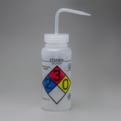 Bel-Art GHS Labeled Safety-Vented Ethanol Wash Bottles; 500ml (16oz), Polyethylene w/Natural Polypropylene Cap (Pack of 4)