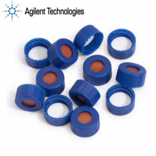 瓶盖，螺口，蓝色，PTFE/红色硅橡胶隔垫，100/包