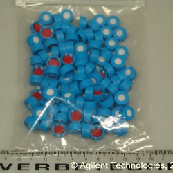 Agilent 塑料瓶盖,瓶盖,螺口,蓝色,固定PTFE/硅橡胶隔垫,100/包