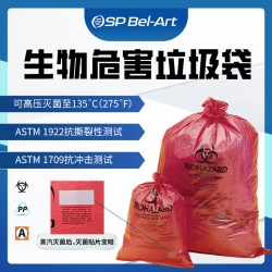 Bel-Art Red Biohazard Disposal Bags with Warning Label/Sterilization Indicator; 1.5mil Thick, 5-9 Gallon Capacity, Polypropylene (Pack of 200)