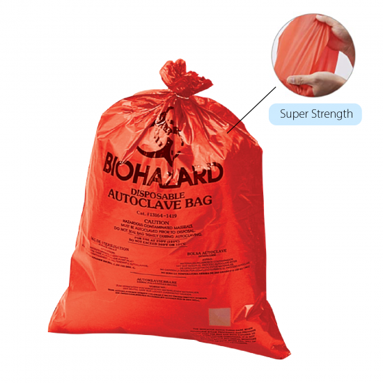 Bel-Art 加厚度红的生化处理袋警告标签/灭菌指标;2.0密耳厚,20 - 30加仑容量、聚丙烯(200个/包)