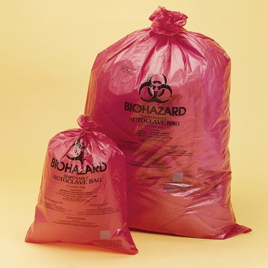 Bel-Art 带警告标识/灭菌指示的红色生物危害处理袋；1.5密耳厚度，2-4加仑容量，聚丙烯材质（200个/包）