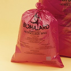 Bel-Art 带警告标识/灭菌指示的加厚韧性红色生物危害处理袋；2.0密耳厚度，2-4加仑容量，聚丙烯材质（200个/包）