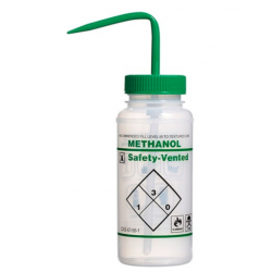 Bel-Art 安全排气/贴标 2 色甲醇广口洗瓶； 500 毫升（16 盎司），聚乙烯带绿色聚丙烯帽（3 件装）