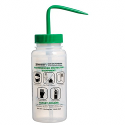 Bel-Art 安全排气/贴标 2 色甲醇广口洗瓶； 500 毫升（16 盎司），聚乙烯带绿色聚丙烯帽（3 件装）