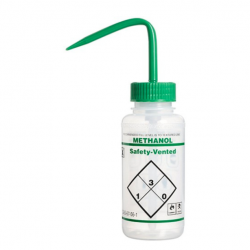 Bel-Art 安全排气/贴标 2 色甲醇广口洗瓶； 250 毫升（8 盎司），聚乙烯带绿色聚丙烯帽（3 件装）