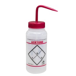 Bel-Art 带有2色的安全标签宽口丙酮洗瓶；500mL（16oz），聚乙烯，带有红色聚丙烯帽盖（6个/包）