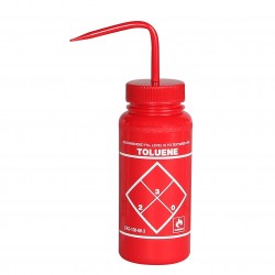 Bel-Art 带有2色的安全标签宽口甲苯洗瓶；500mL（16oz），红色聚乙烯，带有红色聚丙烯帽盖（6个/包）