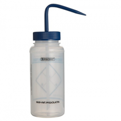Bel-Art 带安全标签的 2 色去离子水广口洗瓶； 500 毫升（16 盎司），聚乙烯带蓝色聚丙烯帽（6 件装）