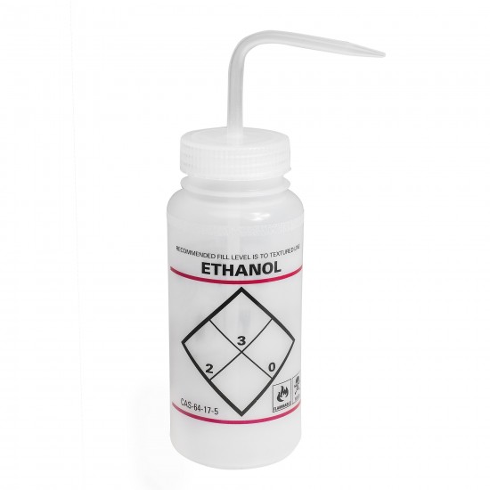 Bel-Art Safety-Labeled 2-Color Ethanol Wide-Mouth Wash Bottles; 500ml (16oz), Polyethylene w/Natural Polypropylene Cap (Pack of 6)