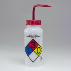 Bel-Art 带有4色的安全标签宽口丙酮洗瓶；500mL（16oz），聚乙烯，带有红色聚丙烯帽盖（4个/包）