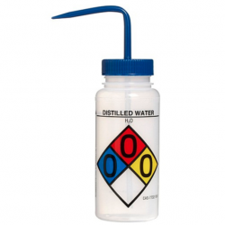 Bel-Art 带有安全标签的 4 色蒸馏水宽口洗瓶； 500 毫升（16 盎司），聚乙烯带蓝色聚丙烯帽（4 件装）
