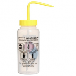 Bel-Art 带有安全标签的 4 色异丙醇广口洗瓶； 500 毫升（16 盎司），聚乙烯带黄色聚丙烯帽（4 件装）