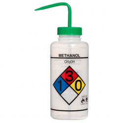 Bel-Art 带有安全标签的 4 色甲醇广口洗瓶； 500 毫升（16 盎司），聚乙烯带绿色聚丙烯帽（4 件装）