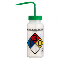 Bel-Art 带安全标签的 4 色甲基乙基酮广口洗瓶； 500 毫升（16 盎司），聚乙烯带绿色聚丙烯帽（4 件装）
