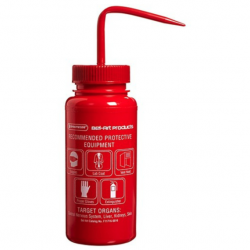 Bel-Art 带安全标签的 4 色甲苯广口洗瓶； 500 毫升（16 盎司），聚乙烯带红色聚丙烯帽（4 件装）