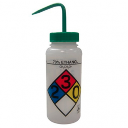 Bel-Art 带有安全标签的 4 色 70% 乙醇广口洗瓶； 500 毫升（16 盎司），聚乙烯带绿色聚丙烯帽（4 件装）