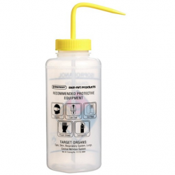 Bel-Art 带有安全标签的 4 色异丙醇广口洗瓶； 1000 毫升（32 盎司），聚乙烯带黄色聚丙烯帽（4 件装）