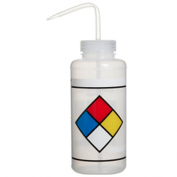 Bel-Art 带有安全标签的 4 色 LYOB 广口洗瓶； 1000 毫升（32 盎司），聚乙烯带天然聚丙烯瓶盖（4 件装）