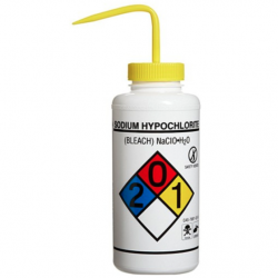 Bel-Art 带有安全标签的 4 色次氯酸钠（漂白剂）广口洗瓶； 1000 毫升（32 盎司），聚乙烯带黄色聚丙烯帽（4 件装）
