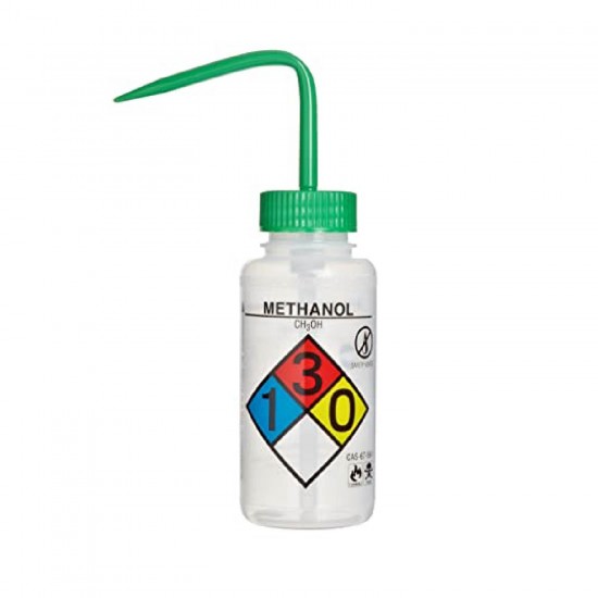 Bel-Art 知情权安全排气/贴标 4 色甲醇广口洗瓶； 250 毫升（8 盎司），聚乙烯带绿色聚丙烯帽（4 件装）