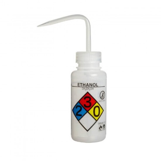 Bel-Art 知情权安全排气/贴标 4 色乙醇广口洗瓶； 250 毫升（8 盎司），聚乙烯带天然聚丙烯瓶盖（4 件装）
