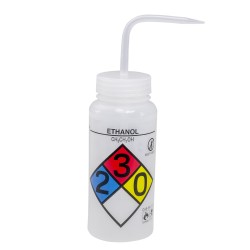 Bel-Art 带安全控制排放和四色安全标签的乙醇广口洗瓶；500mL（16oz），聚乙烯，带有白色聚丙烯帽盖（4个/包）
