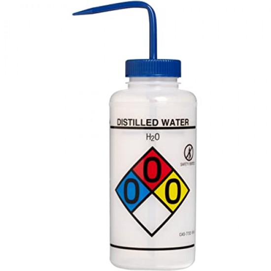 Bel-Art 知情权安全排气/贴标 4 色蒸馏水宽口洗涤瓶； 1000 毫升（32 盎司），聚乙烯带蓝色聚丙烯帽（2 件装）