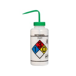 Bel-Art 知情权安全排气/贴标 4 色甲醇广口洗瓶； 1000 毫升（32 盎司），聚乙烯带绿色聚丙烯帽（2 件装）
