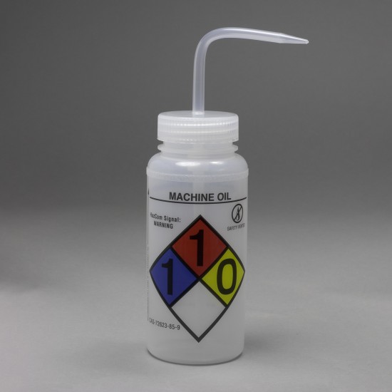 Bel-Art 带安全控制排放和GHS标签的机械油洗瓶；500mL（16oz），聚乙烯，带有白色聚丙烯帽盖（4个/包）