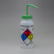 Bel-Art GHS Labeled Methyl Ethyl Ketone Wash Bottles; 500ml (16oz), Polyethylene w/Green Polypropylene Cap (Pack of 4)