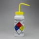Bel-Art GHS贴带安全控制排放次氯酸钠（漂白剂）洗瓶；500ml（16oz），聚乙烯w/黄色聚丙烯盖（4件装）