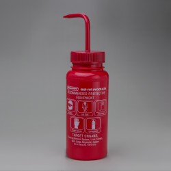 Bel-Art GHS标签甲苯洗瓶；500ml（16oz），聚乙烯w/红色聚丙烯盖（4件装）