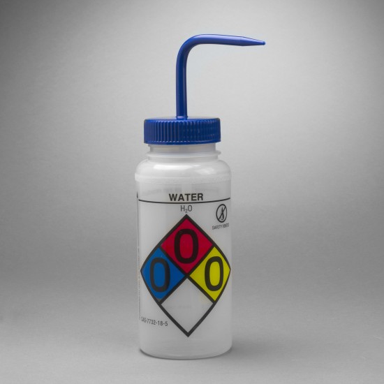 Bel-Art GHS贴带安全控制排放水洗瓶；500ml（16oz），聚乙烯w/蓝色聚丙烯盖（4件装）
