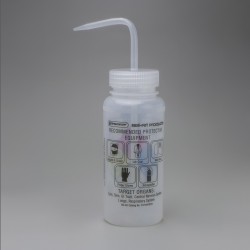 Bel-Art GHS Labeled Safety-Vented Ethanol Wash Bottles; 500ml (16oz), Polyethylene w/Natural Polypropylene Cap (Pack of 4)