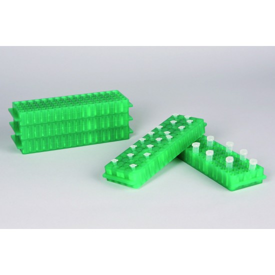 Bel-Art Reversible PCR and Microcentrifuge Tube Rack; For 0.2ml or 1.5-2.0ml Tubes, 80 Places, Green (Pack of 5)