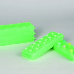 Bel-Art Reversible PCR and Microcentrifuge Tube Rack; For 0.2ml or 1.5-2.0ml Tubes, 80 Places, Fluorescent Green (Pack of 5)