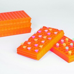 Bel-Art Microcentrifuge Tube Rack; For 0.5 or 1.5-2.0ml Tubes, 96 Places, Fluorescent Orange (Pack of 5)