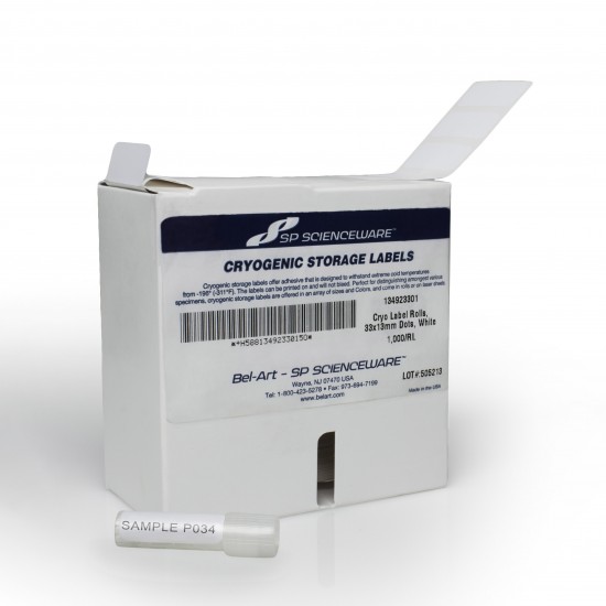 Bel-Art低温贮藏标签;用于1.5-2ml试管的33x13mm标签卷，白色(1000个标签)