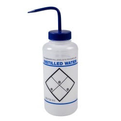 Bel-Art 带有安全标签的 2 色蒸馏水宽口洗瓶； 1000 毫升（32 盎司），聚乙烯带蓝色聚丙烯帽（6 件装）