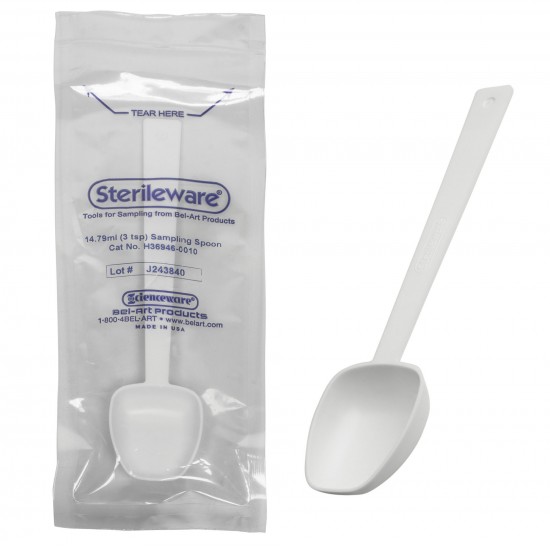 Bel-Art Sterileware Long Handle Sterile Sampling Spoon; 14.79ml (3 tsp), Plastic, Individually Wrapped (Pack of 10)