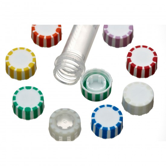 Screw Caps with Elastomeric Seal for SuperClear® microtubes, Green Color, in Bags