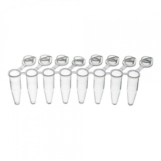 PurePlus® 0.2 mL 8-Well PCR Tube Strips with Individually Attached Clear Flat Caps, in Bags